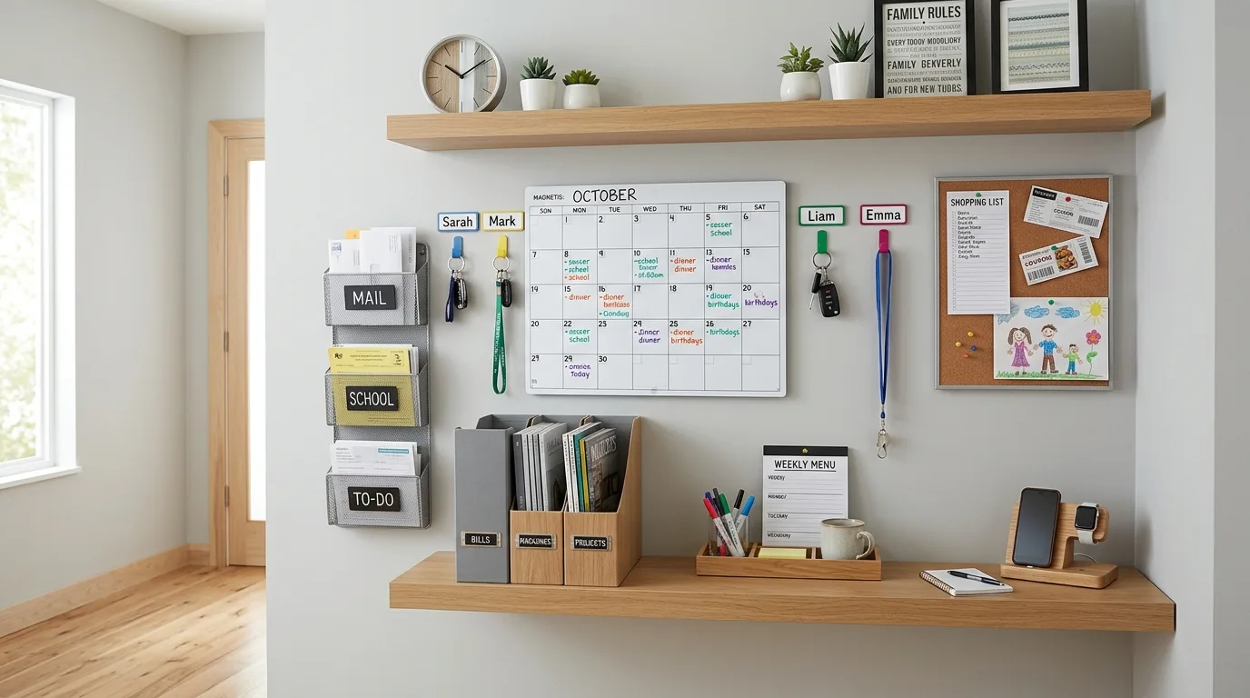 Create paper trays so incoming mail has a real place inspiration for a home command center.